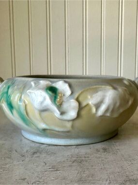 Roseville Art Pottery Poppy Bowl Planter 8.5” Blue & Yellow 336-5 Vintage 1938